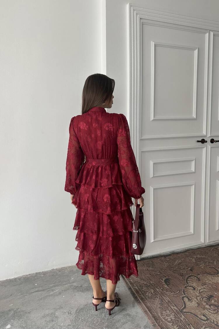 Wholesale Burgundy Walloon Striped Floor Coat Dress