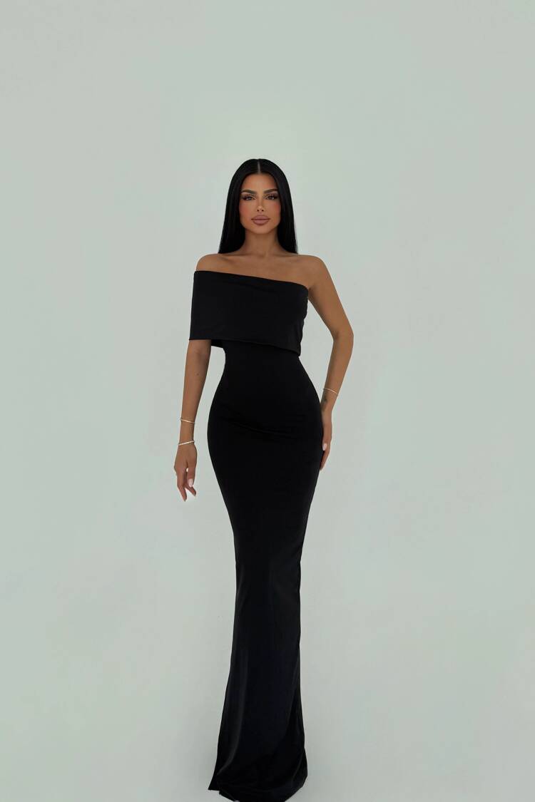 Madonna Collar Long Dress - EYYO ATELIER - Globality Store - Women Clothes Wholesale Turkey
