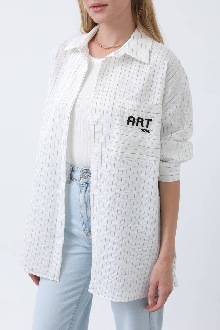 Women's Striped Pocket Embroidered Shirt