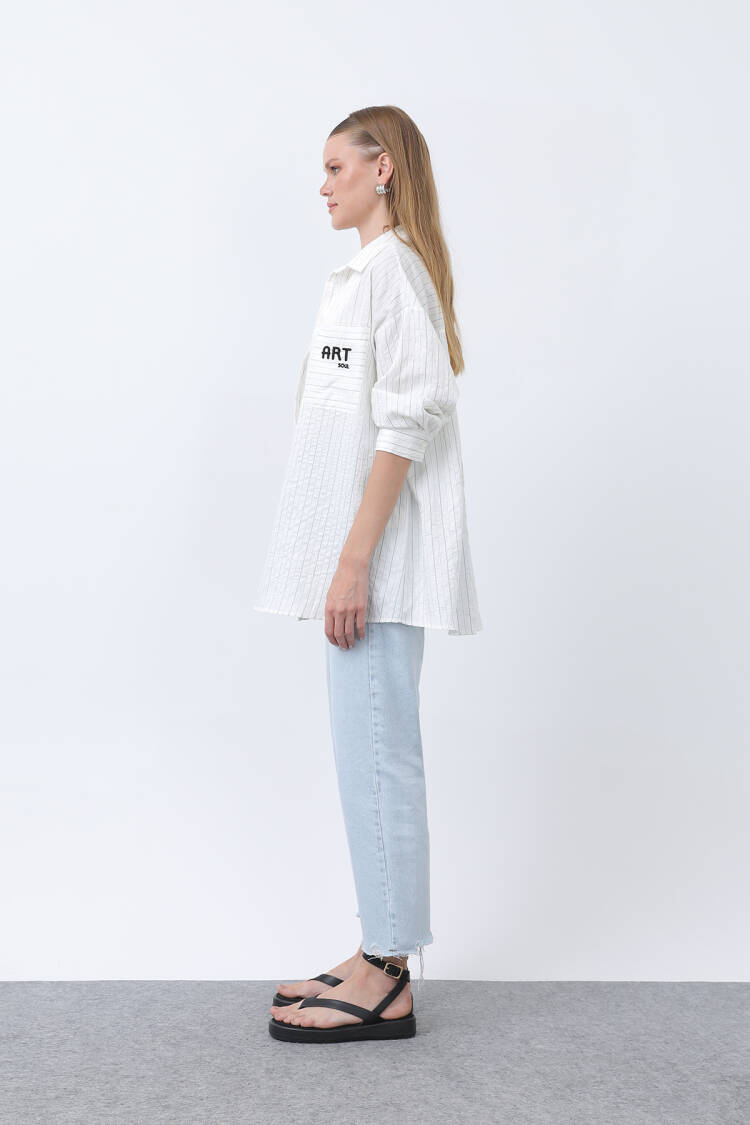 Women's Striped Pocket Embroidered Shirt