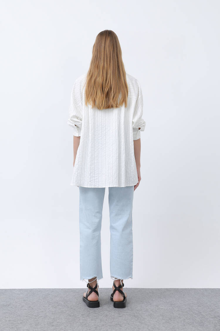 Women's Striped Pocket Embroidered Shirt
