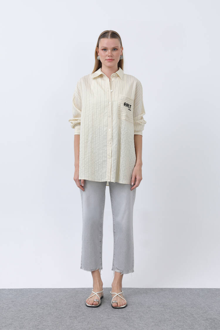 Women's Striped Pocket Embroidered Shirt