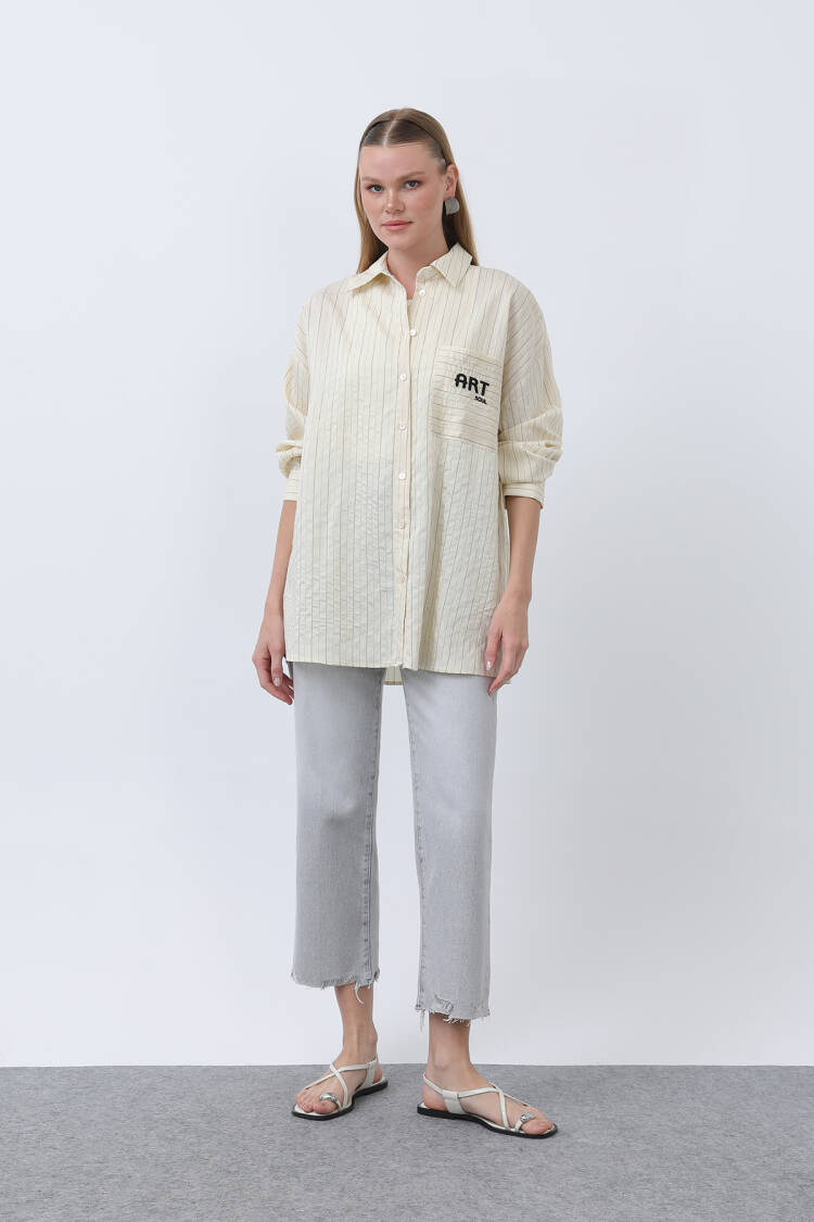 Women's Striped Pocket Embroidered Shirt - SOUL - Globality Store - Women Clothes Wholesale Turkey