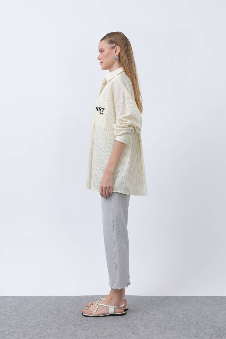 Women's Striped Pocket Embroidered Shirt