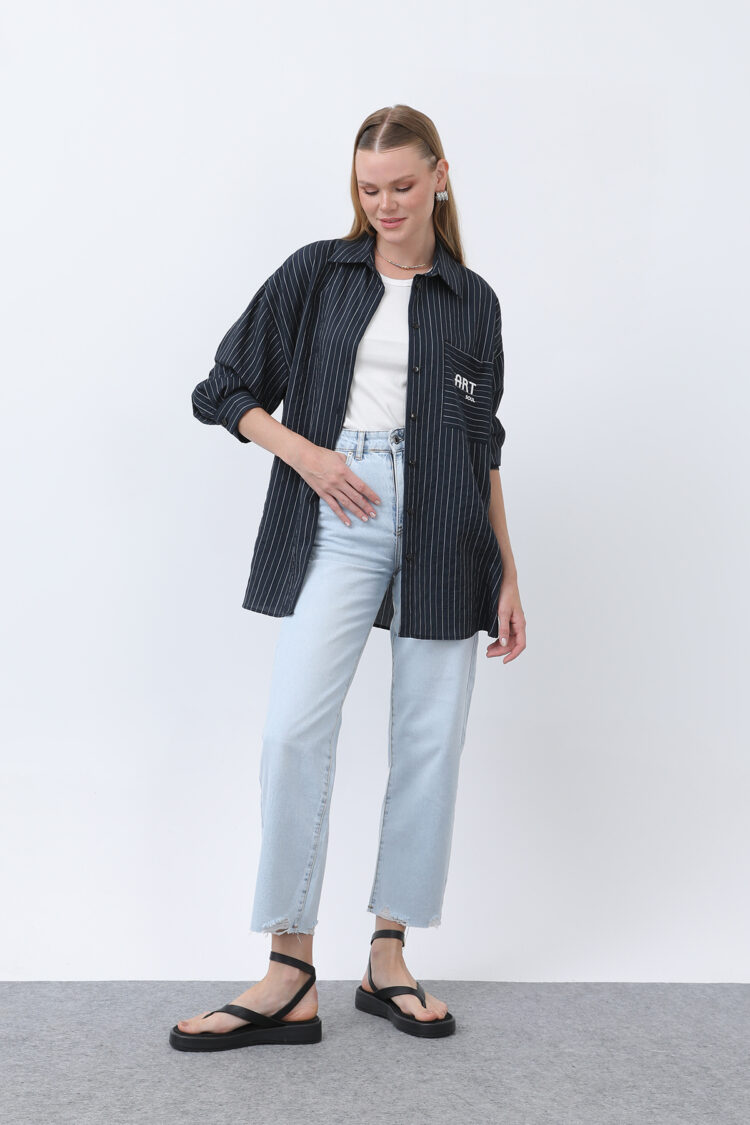 Women's Striped Pocket Embroidered Shirt - SOUL - Globality Store - Women Clothes Wholesale Turkey