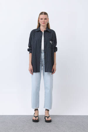 Women's Striped Pocket Embroidered Shirt - SOUL - Globality Store - Women Clothes Wholesale Turkey