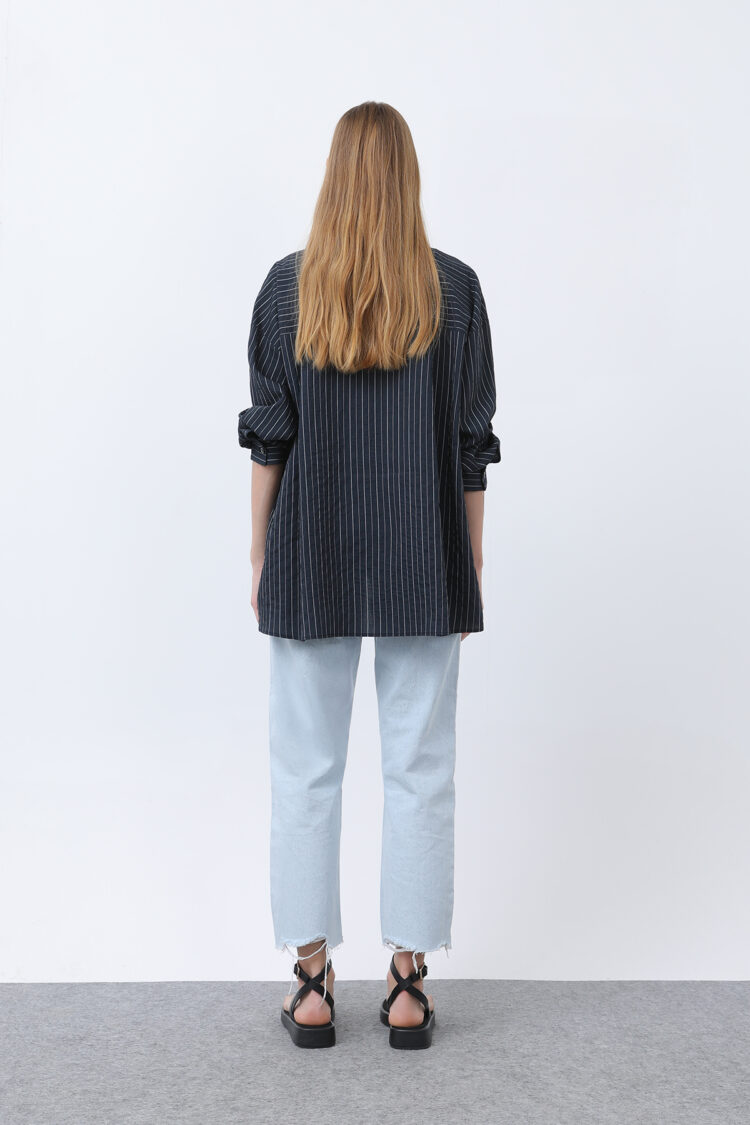 Women's Striped Pocket Embroidered Shirt