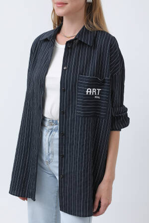 Women's Striped Pocket Embroidered Shirt - SOUL - Globality Store - Women Clothes Wholesale Turkey