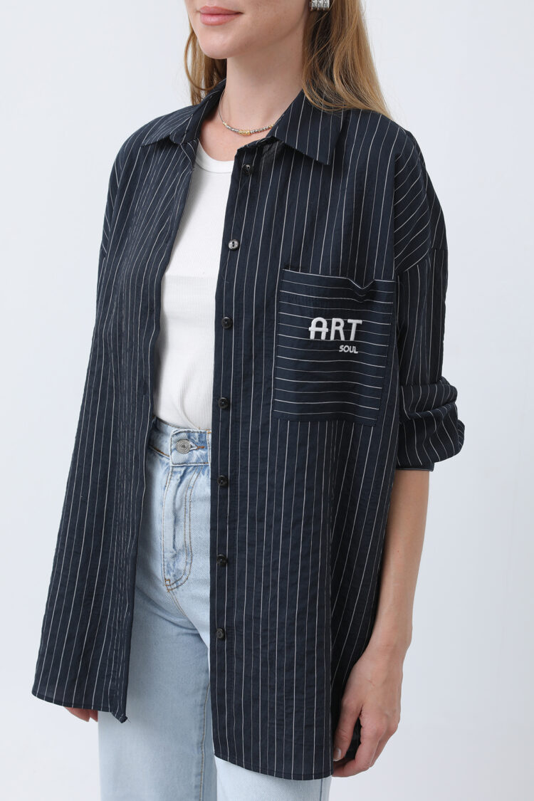 Women's Striped Pocket Embroidered Shirt