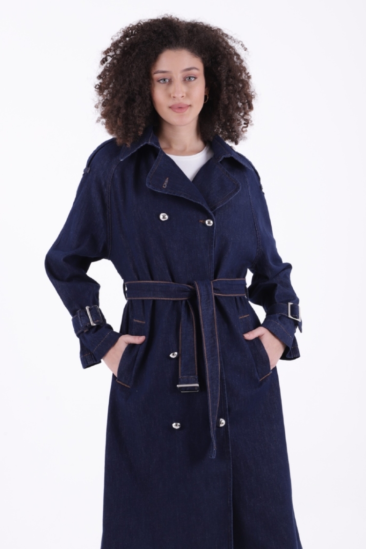 Double Breasted Collar Belted Oversize Long Trench Coat