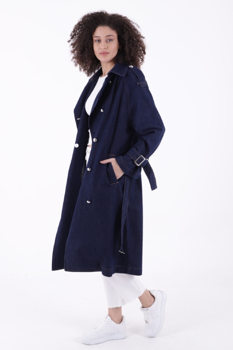 Double Breasted Collar Belted Oversize Long Trench Coat
