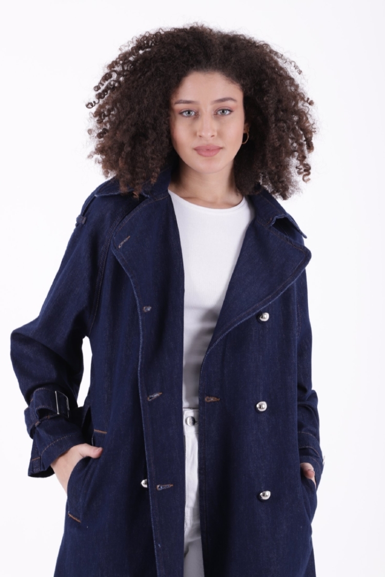 Double Breasted Collar Belted Oversize Long Trench Coat