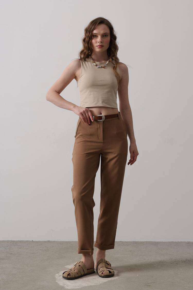 Carrot Pants With Belt - Taba