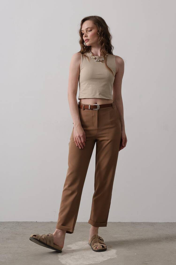 Carrot Pants With Belt - Taba - Brand: Reyon - Women's Clothing Wholesale - Globality Store