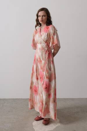 Side Tie Patterned Dress - Reyon - Globality Store - Women Clothes Wholesale Turkey