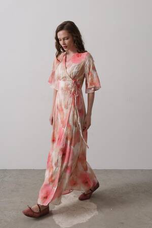 Side Tie Patterned Dress - Reyon - Globality Store - Women Clothes Wholesale Turkey