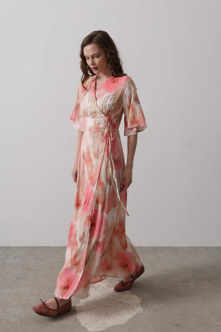 Side Tie Patterned Dress