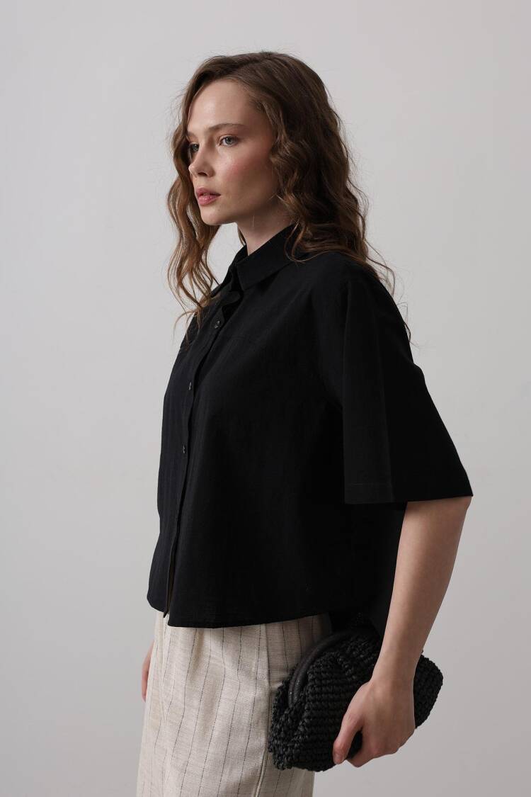Half Balloon Sleeve Striped Shirt