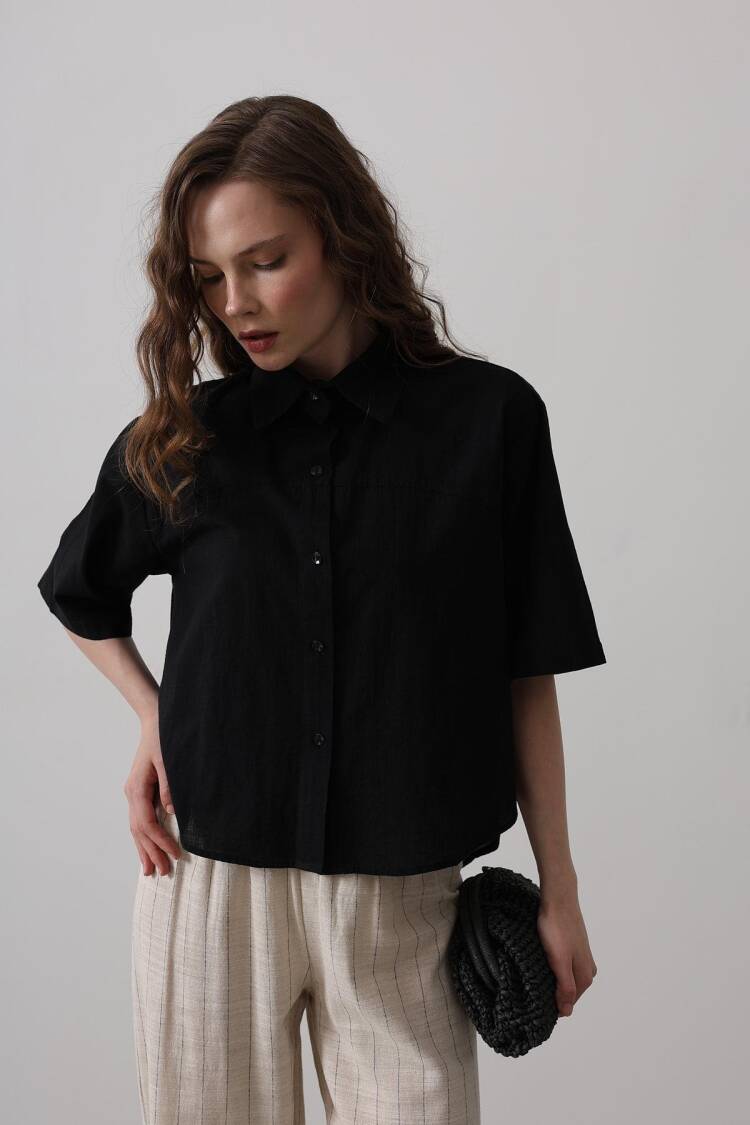 Half Balloon Sleeve Striped Shirt