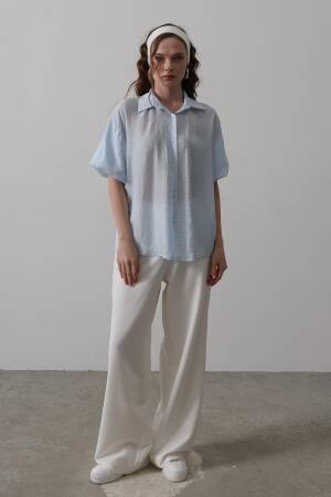 Half Balloon Sleeve Striped Shirt - Brand: Reyon - Women's Clothing Wholesale - Globality Store