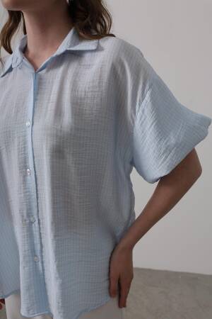 Half Balloon Sleeve Striped Shirt - Brand: Reyon - Women's Clothing Wholesale - Globality Store