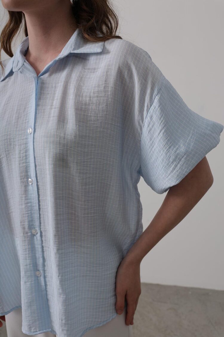 Half Balloon Sleeve Striped Shirt