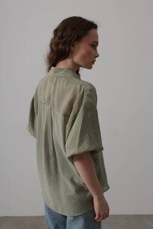 Half Balloon Sleeve Striped Shirt - Reyon - Globality Store - Women Clothes Wholesale Turkey