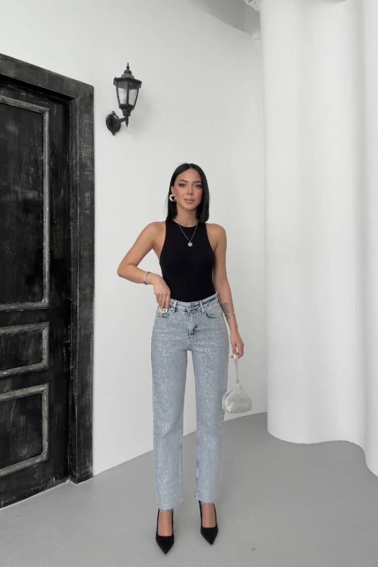 Leopard Stone Mom Fit Jeans