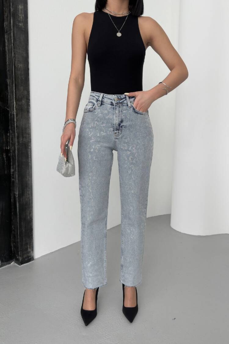 Leopard Stone Mom Fit Jeans