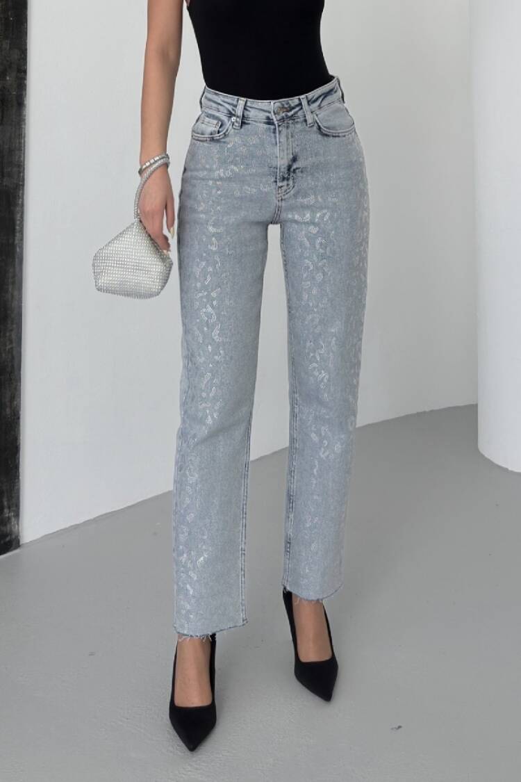 Leopard Stone Mom Fit Jeans
