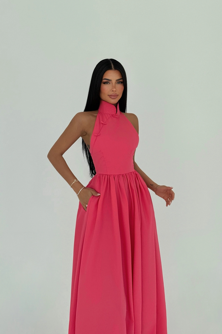 Pomegranate Flower Long Basic Long Dress