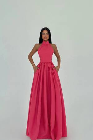 Pomegranate Flower Long Basic Long Dress - EYYO ATELIER - Globality Store - Women Clothes Wholesale Turkey