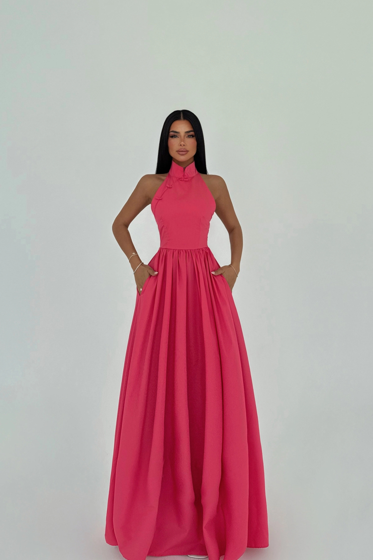 Pomegranate Flower Long Basic Long Dress - EYYO ATELIER - Globality Store - Women Clothes Wholesale Turkey