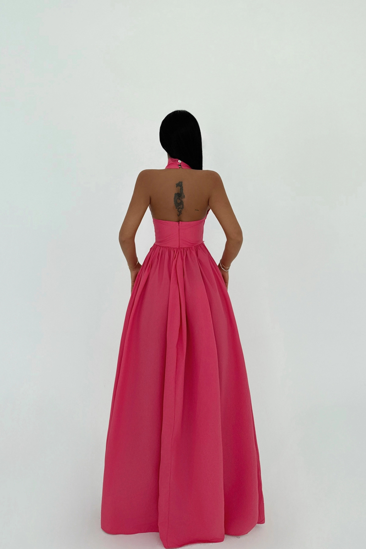 Pomegranate Flower Long Basic Long Dress