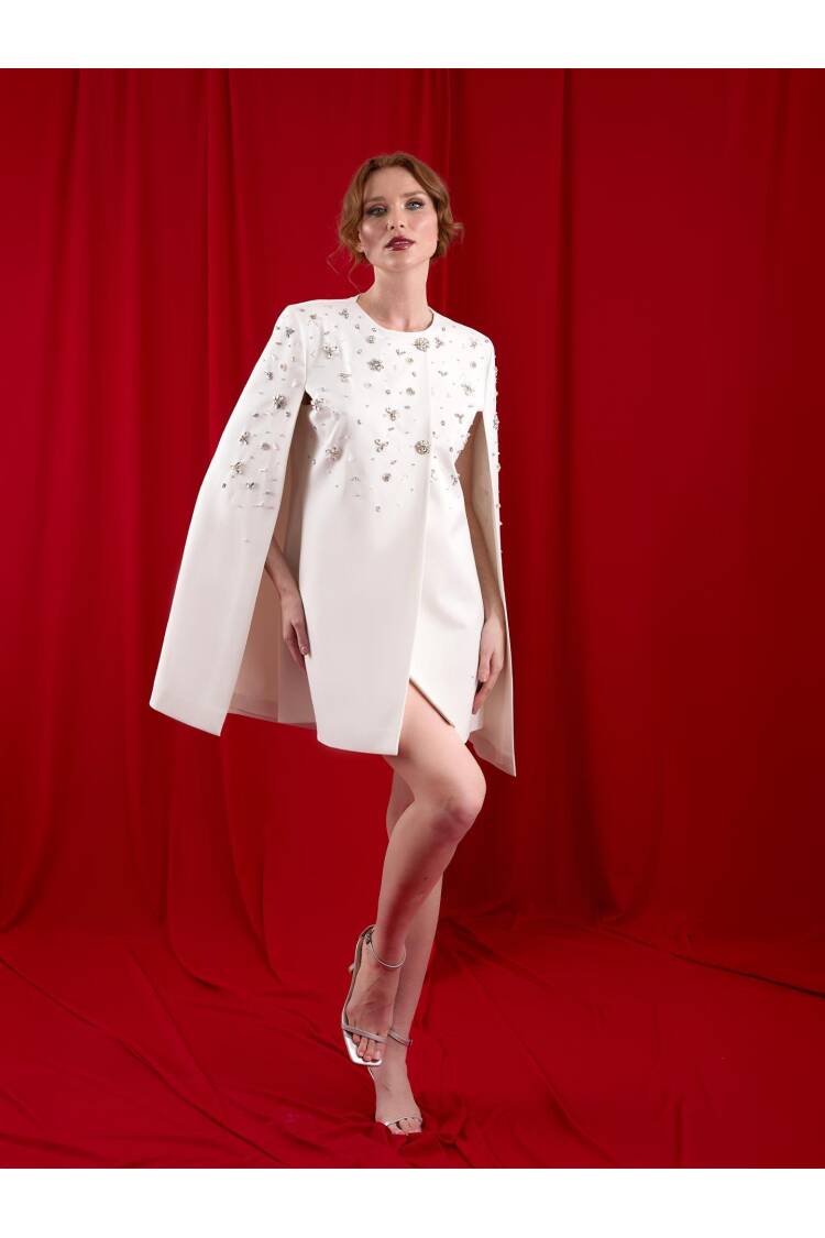Stone Embroidered Sleeveless Jacket Dress