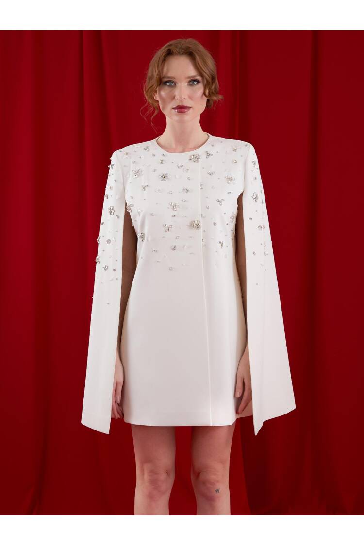 Stone Embroidered Sleeveless Jacket Dress