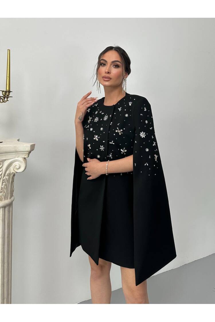 Stone Embroidered Sleeveless Jacket Dress