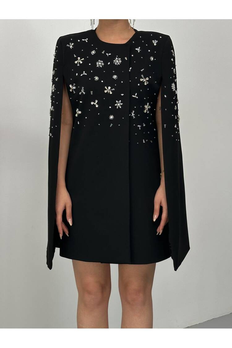 Stone Embroidered Sleeveless Jacket Dress