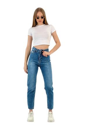 Mom Denim Medium Blue Three Size Stone Make. - Brand: MISS POEM - Women's Clothing Wholesale - Globality Store