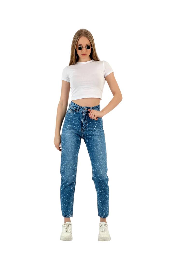 Mom Denim Medium Blue Three Size Stone Make.