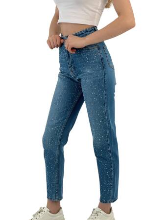 Mom Denim Medium Blue Three Size Stone Make. - Brand: MISS POEM - Women's Clothing Wholesale - Globality Store