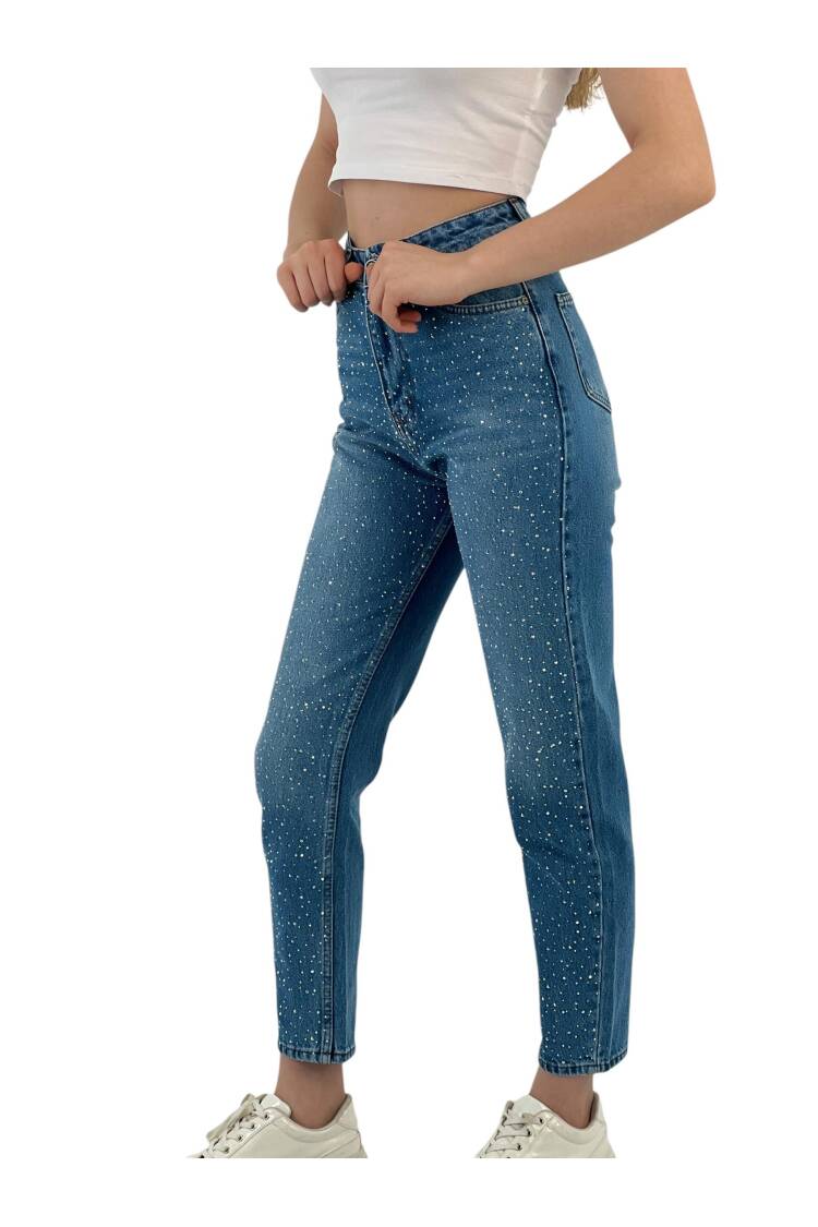 Mom Denim Medium Blue Three Size Stone Make.