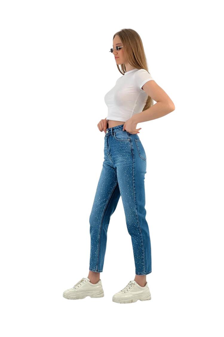 Mom Denim Medium Blue Three Size Stone Make.