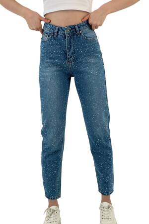 Mom Denim Medium Blue Three Size Stone Make. - Brand: MISS POEM - Women's Clothing Wholesale - Globality Store