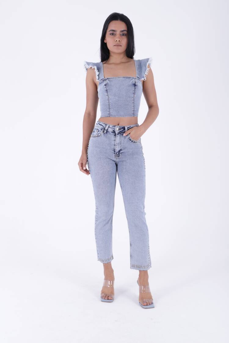 Mom Fit Jeans With Stones - XLove - Globality Store - Women Clothes Wholesale Turkey