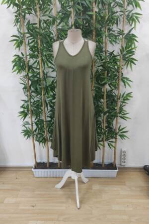 Women's Strappy V-Neck Long Viscose Dress - Green - Janes - Globality Store - Women Clothes Wholesale Turkey
