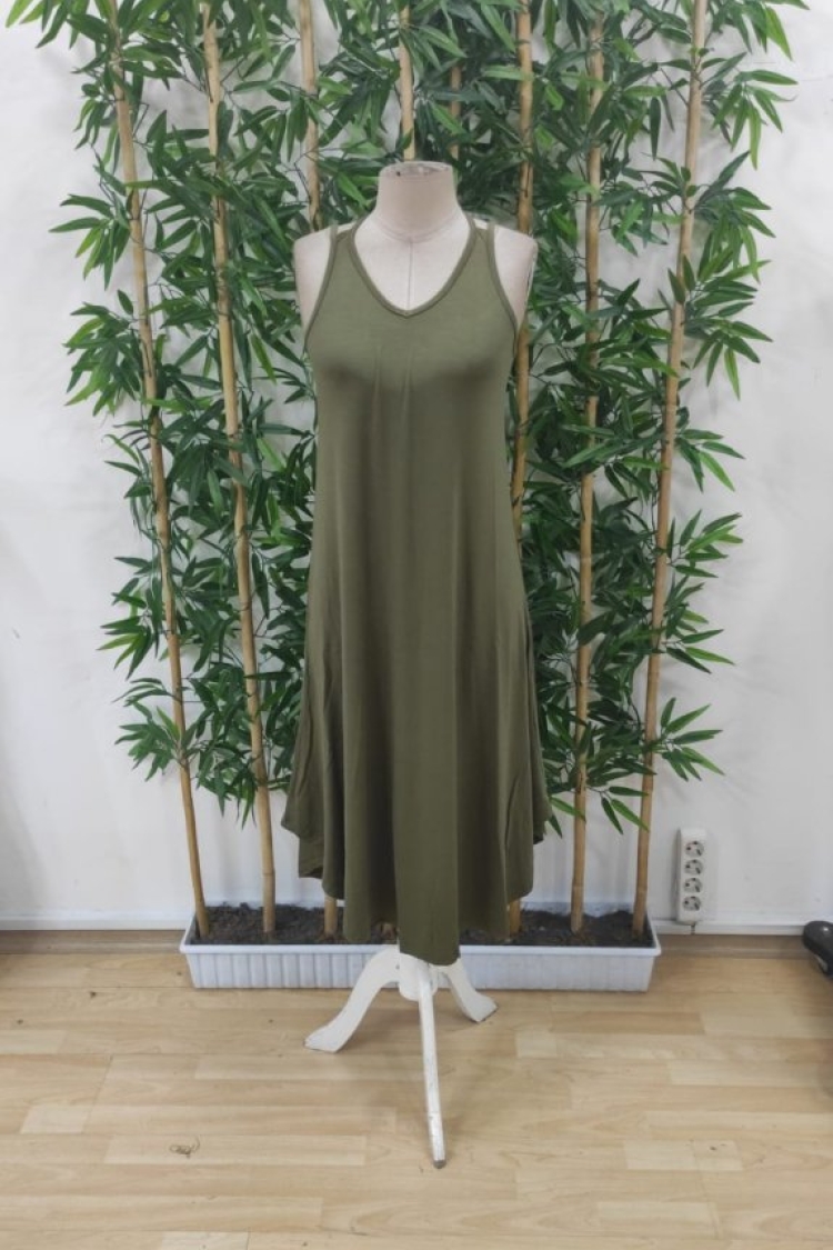 Women's Strappy V-Neck Long Viscose Dress - Green