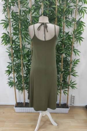 Women's Strappy V-Neck Long Viscose Dress - Green - Janes - Globality Store - Women Clothes Wholesale Turkey