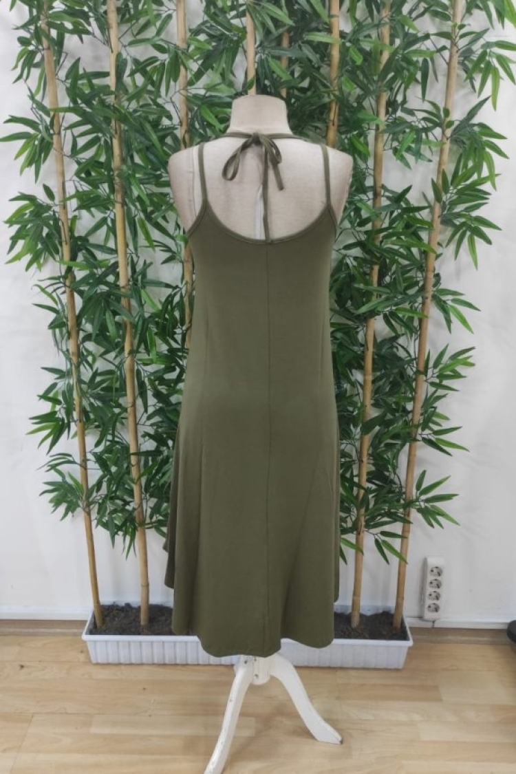 Women's Strappy V-Neck Long Viscose Dress - Green