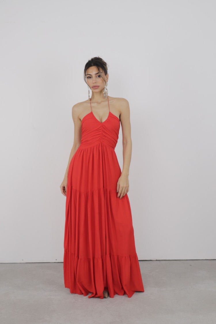 Ruffle Detail Slippery Dress - Cream Rouge - Globality Store - Women Clothes Wholesale Turkey
